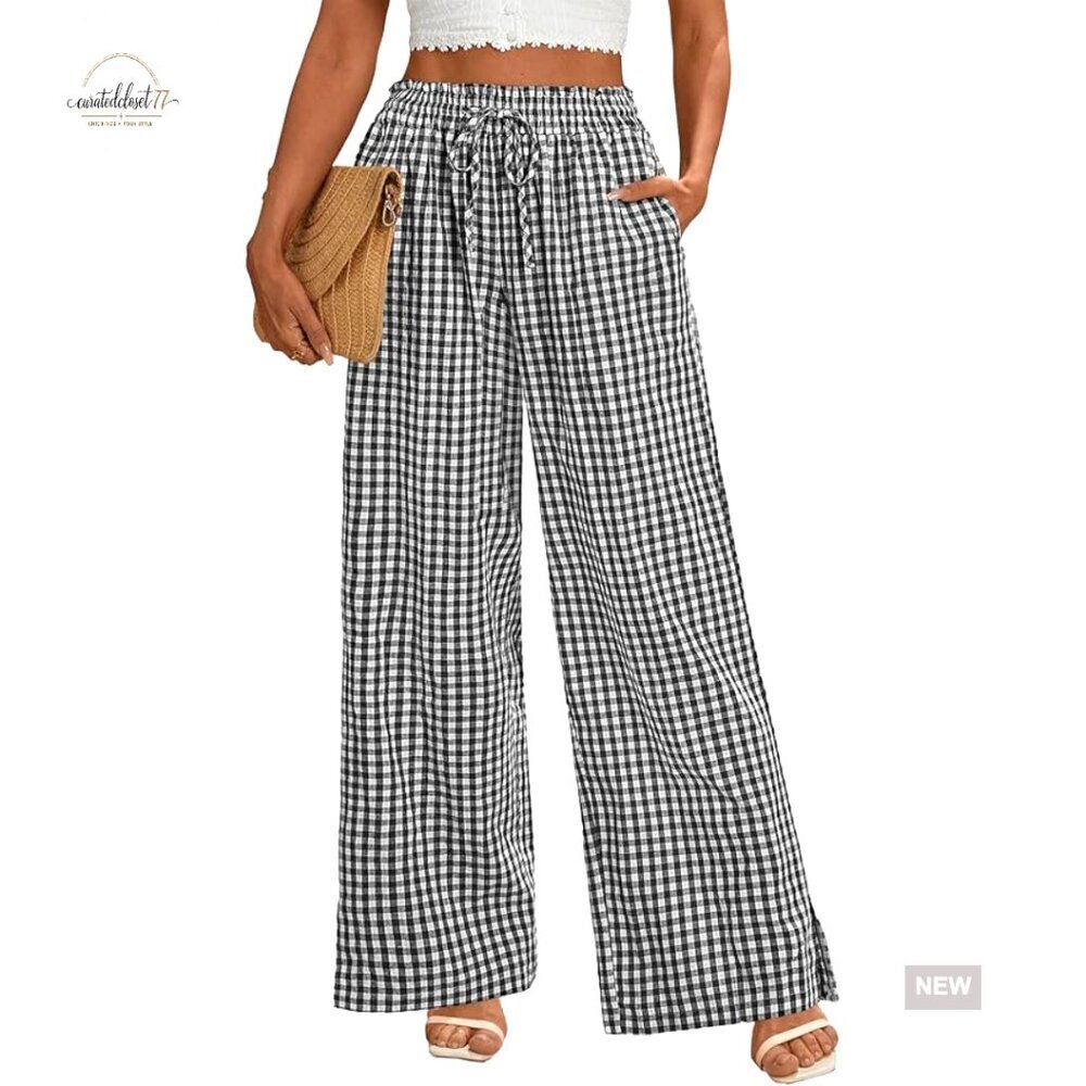 Wide Leg Palazzo Pants High Waisted Drawstring Casual Flowy Trousers with